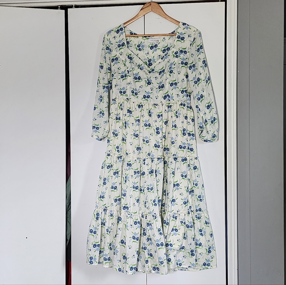 Sweet Baby Jane White Maxi Dress with Blue and Green Floral Print